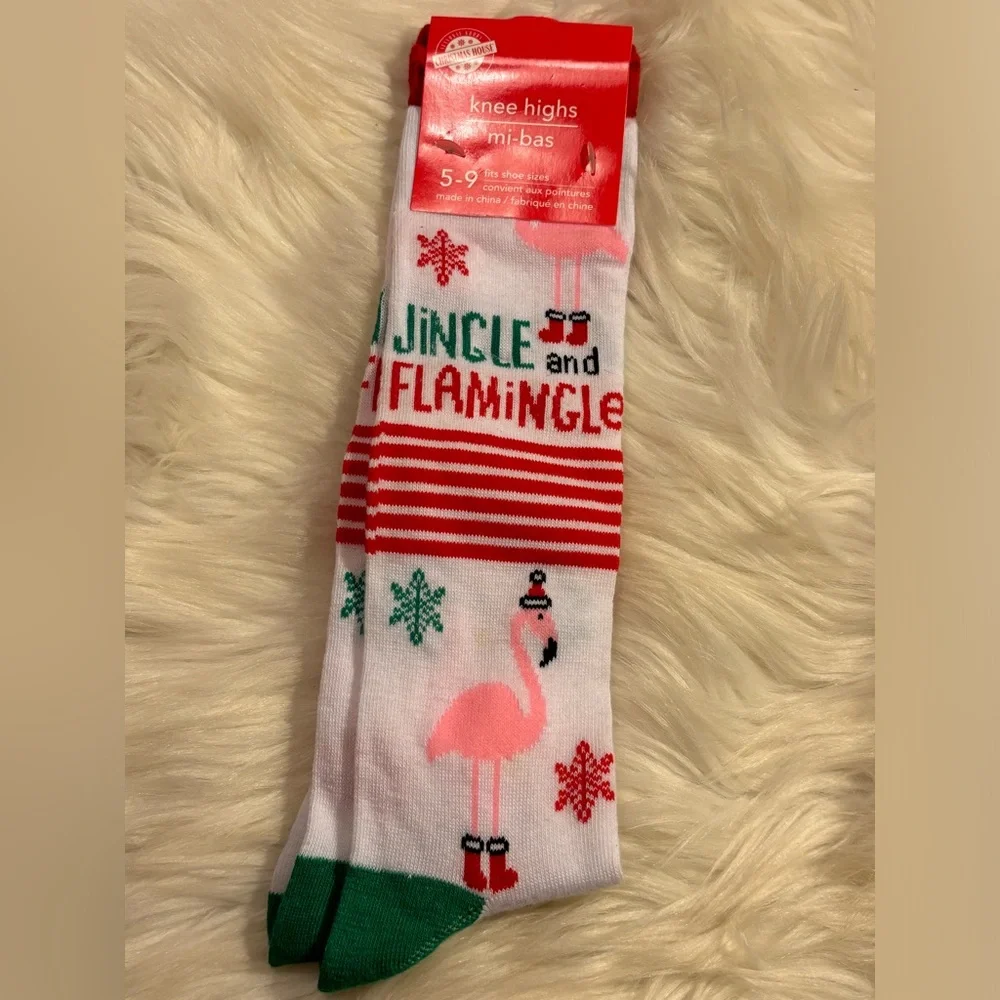 Christmas Jingle Flamingle Flamingo Long Socks
